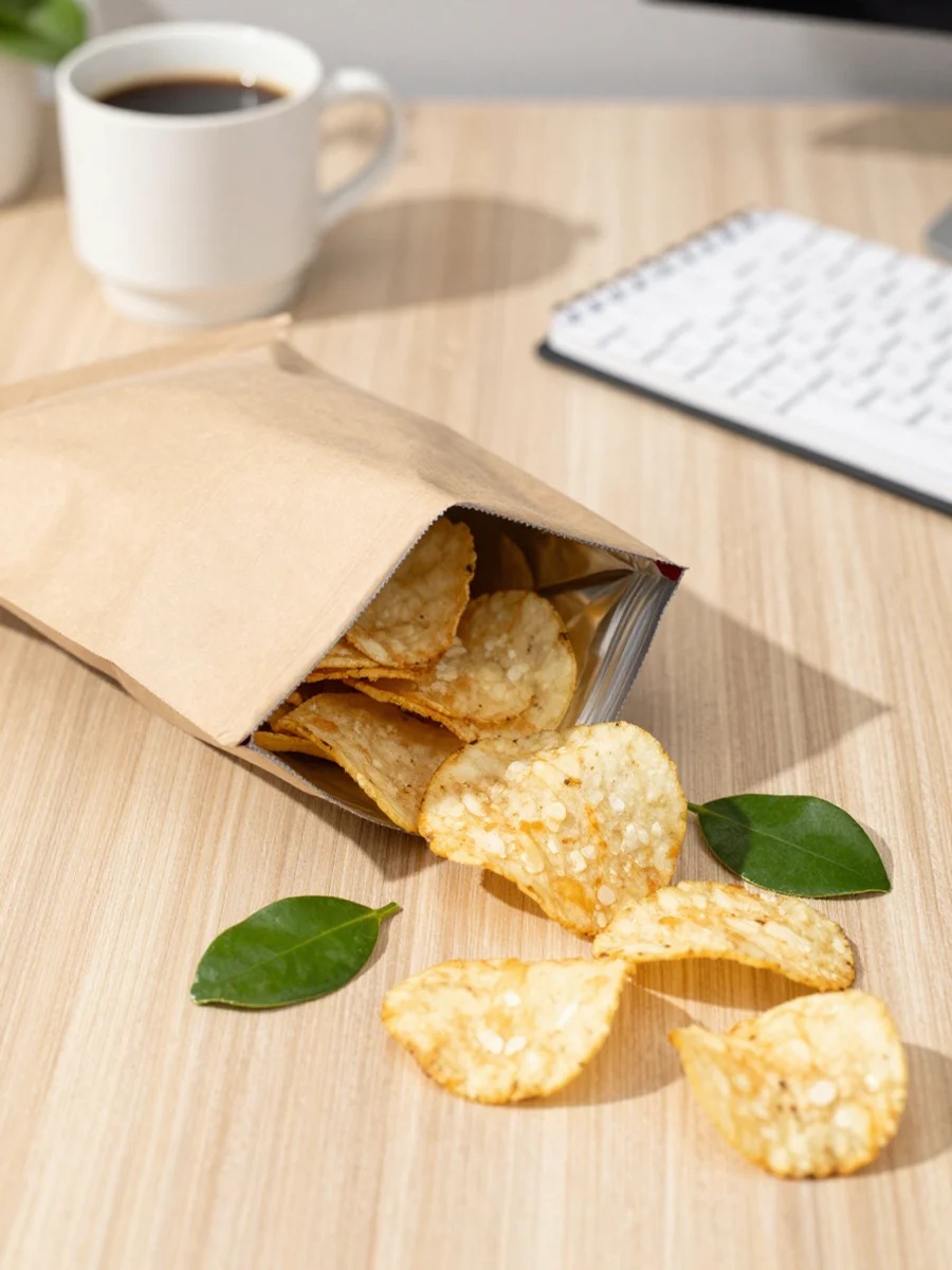 Keripik dalam pouch zip-lock; foto stok